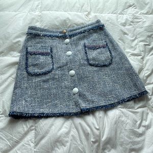 Zara high waste buttoned blue tweed skirt